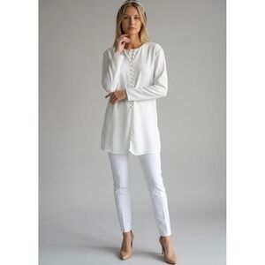 Vintage JS Collections White Longline Button Front Tunic Blouse Size 16